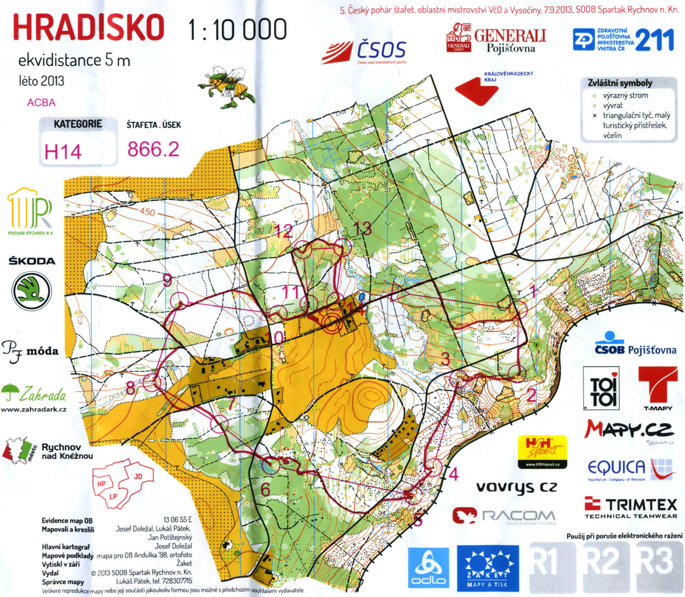 5. Český pohár štafet, oblastní mistrovství VčO a Vysočiny (H14) (07.09.2013)